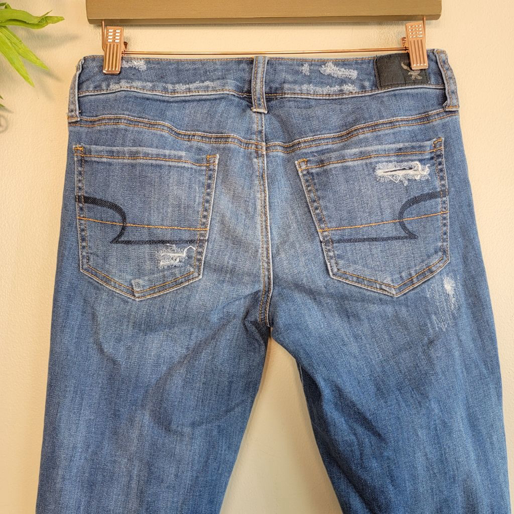 American Eagle Super Low Rise Jegging Distressed Step Hem Skinny AE 8 Jeans - Picture 10 of 14